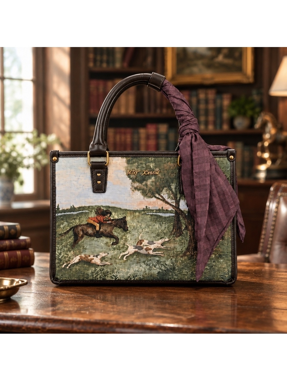 Betsey Johnson Equestrian Hunt Scene Satchel Handbag
